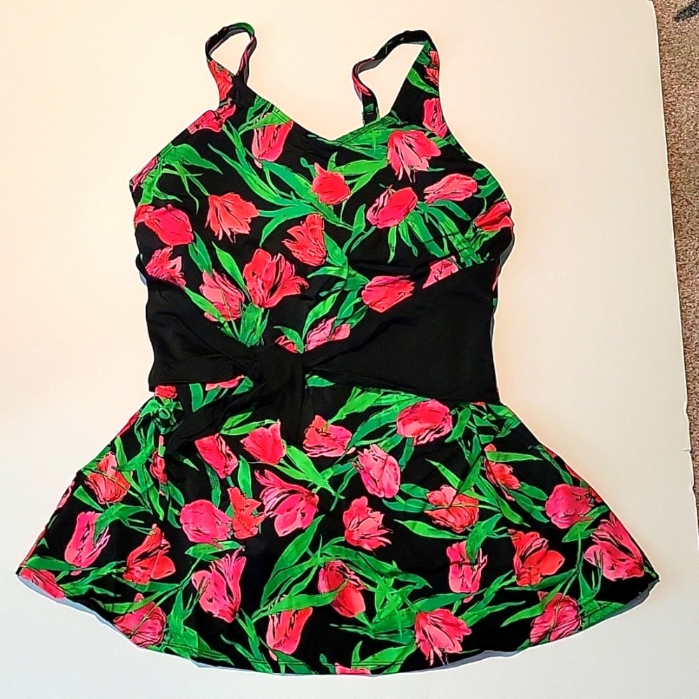 Denim & Co Beach Swim Dress with Cinch Tie Waist  6215 Size 24W